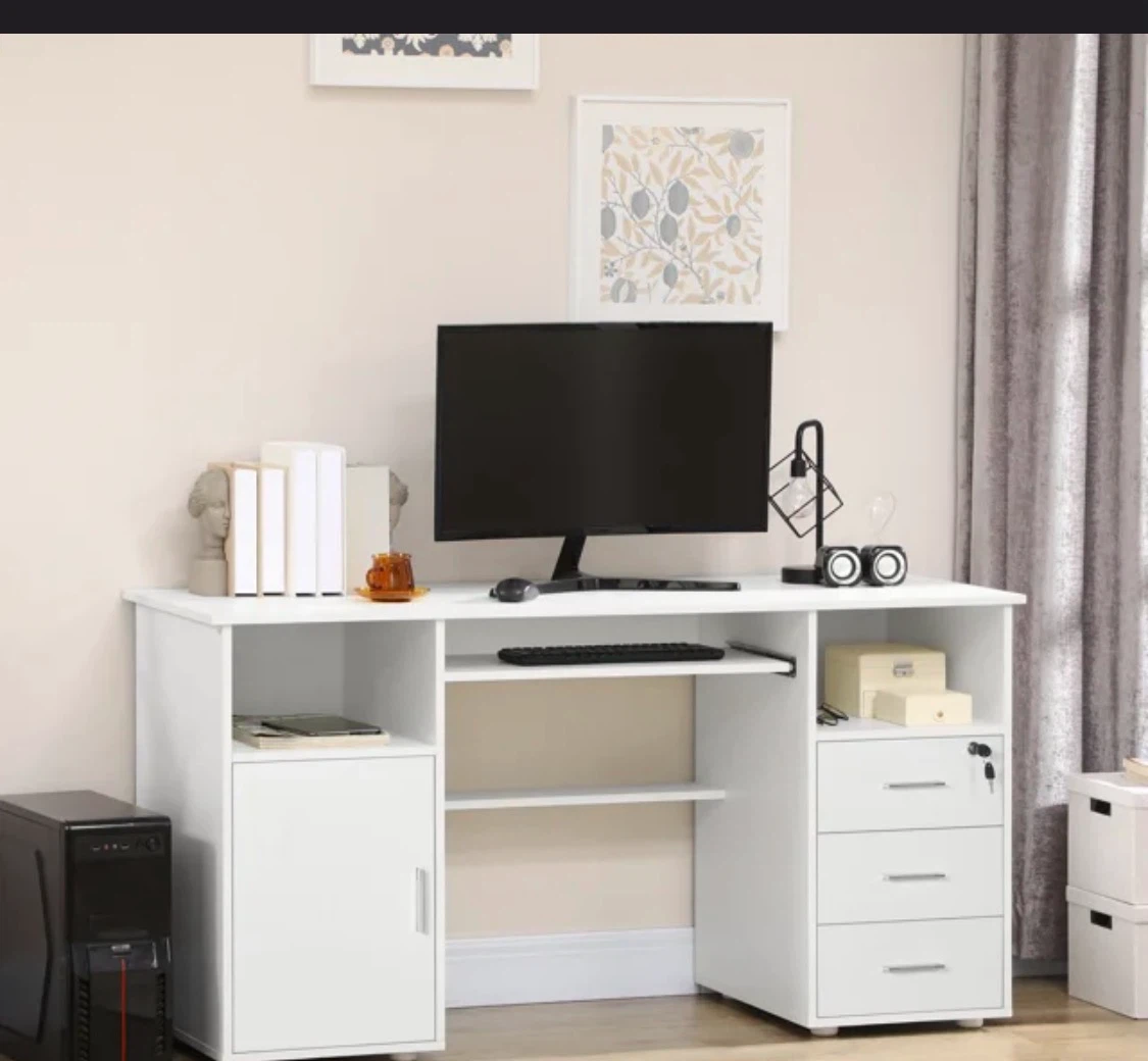 White Computer Desk with Storage