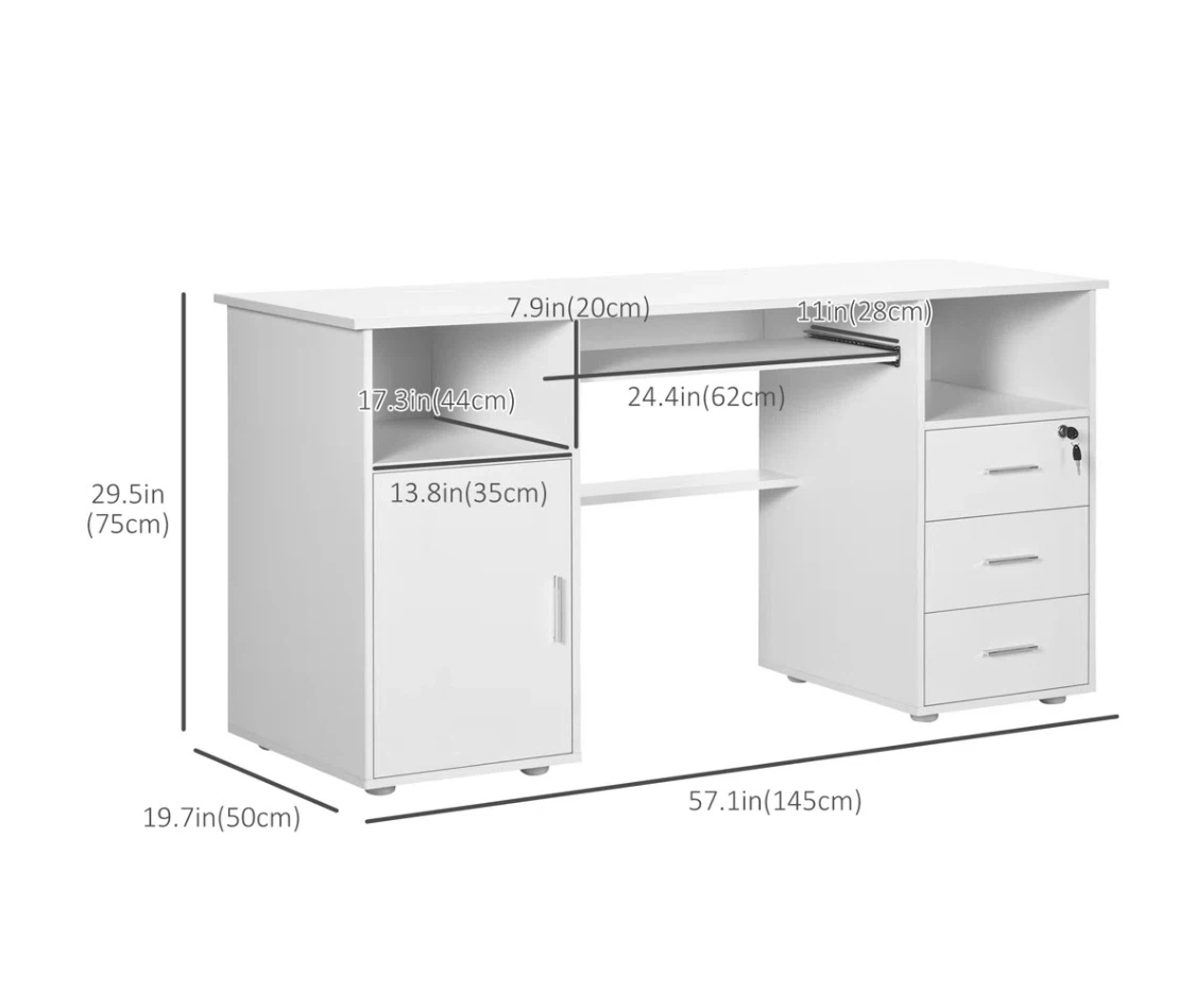 White Computer Desk with Storage - photo 2