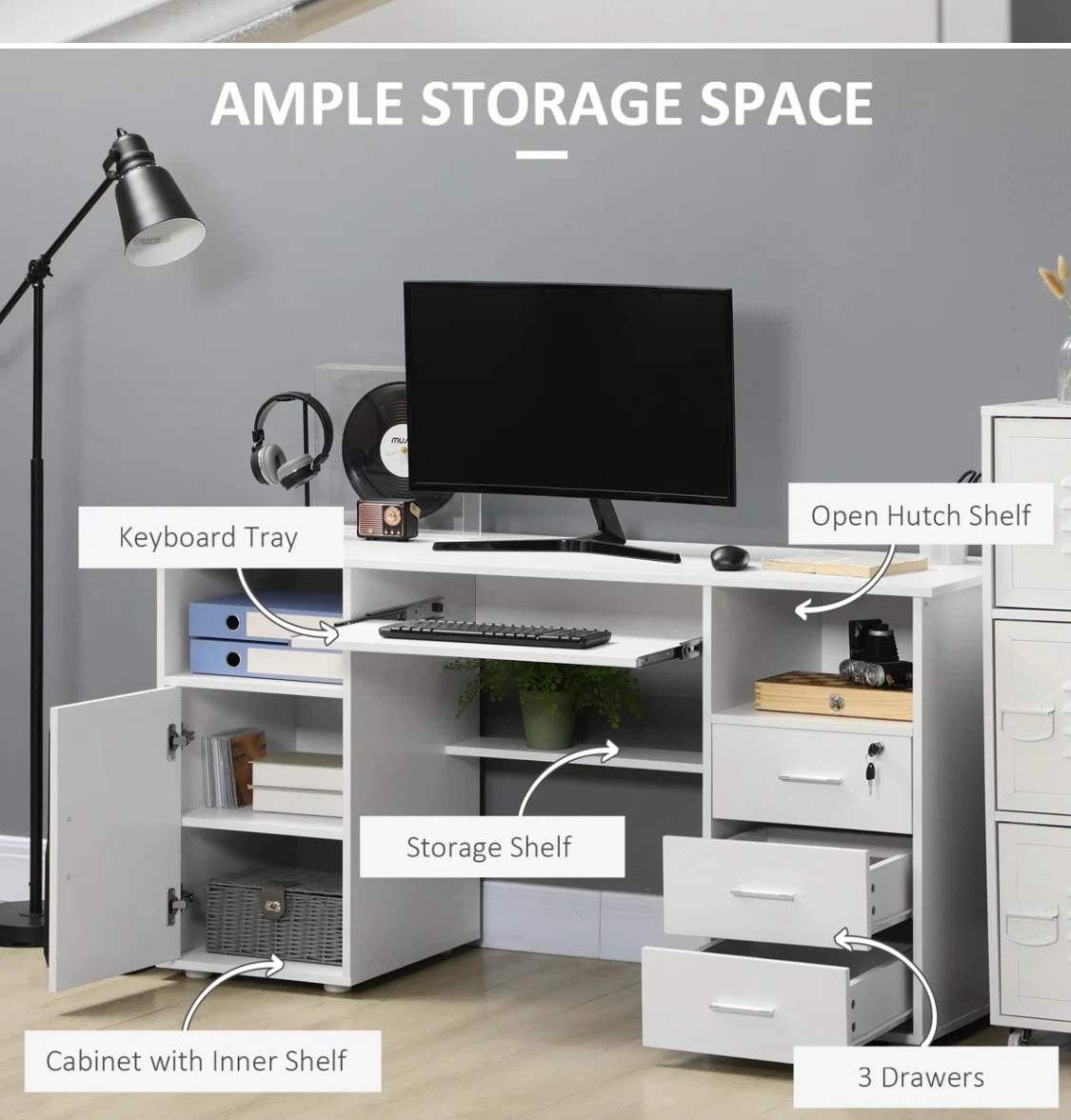 White Computer Desk with Storage - photo 4