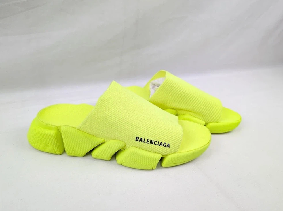 Authentic Balenciaga Neon Yellow 2.0 Knit Slides
