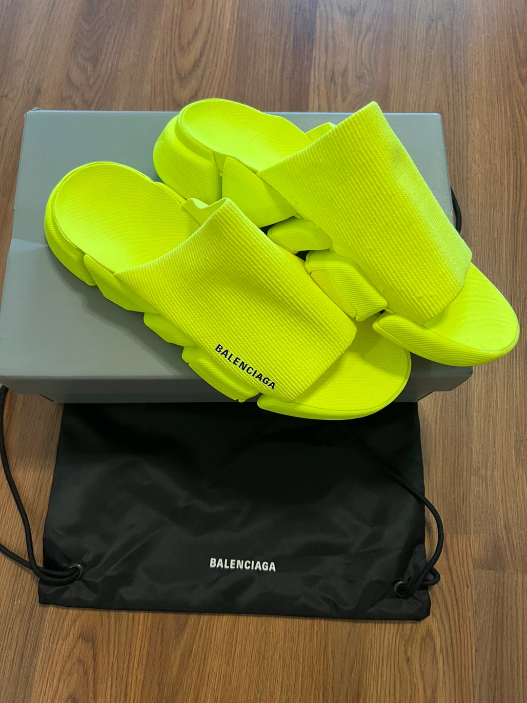 Authentic Balenciaga Neon Yellow 2.0 Knit Slides - photo 2
