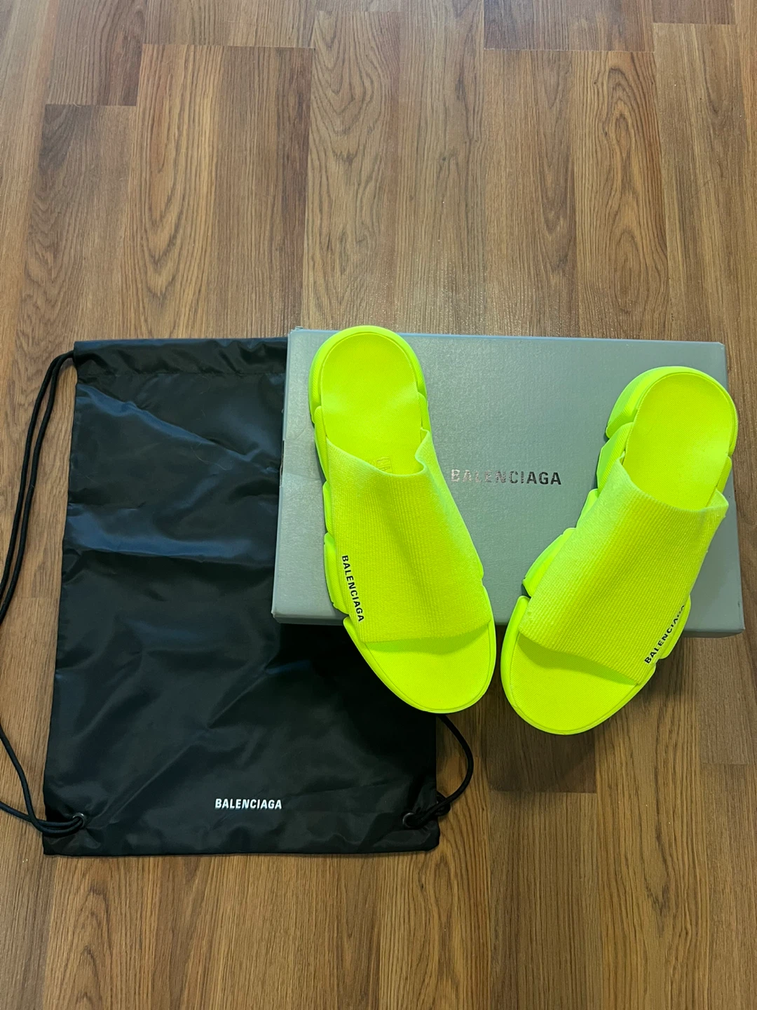 Authentic Balenciaga Neon Yellow 2.0 Knit Slides - photo 3