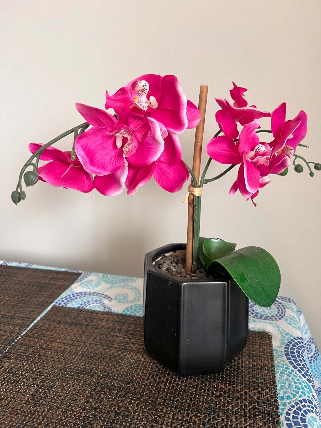 Artificial Pink Orchid in Black Pot