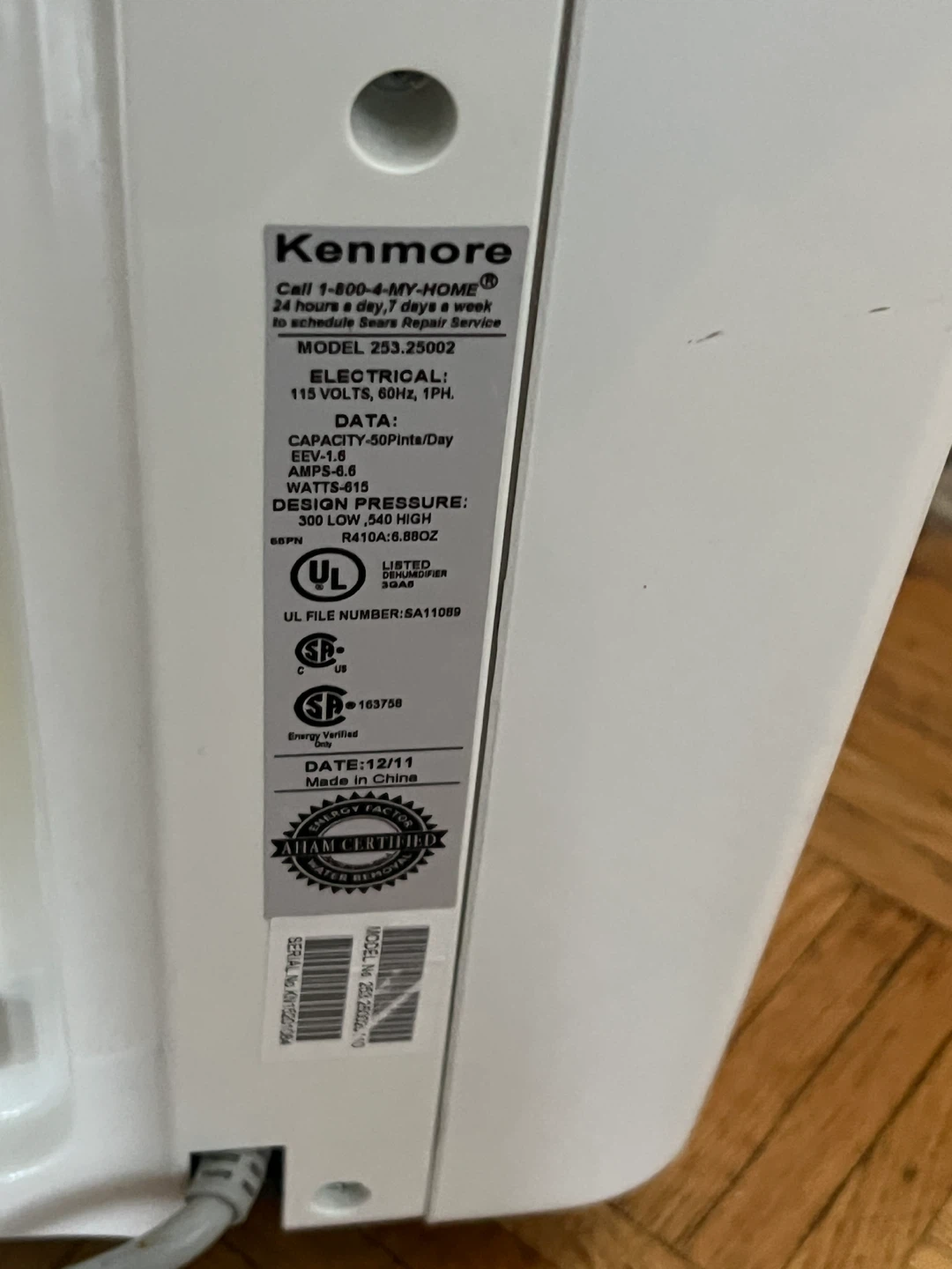 Kenmore 50 Pint Dehumidifier
