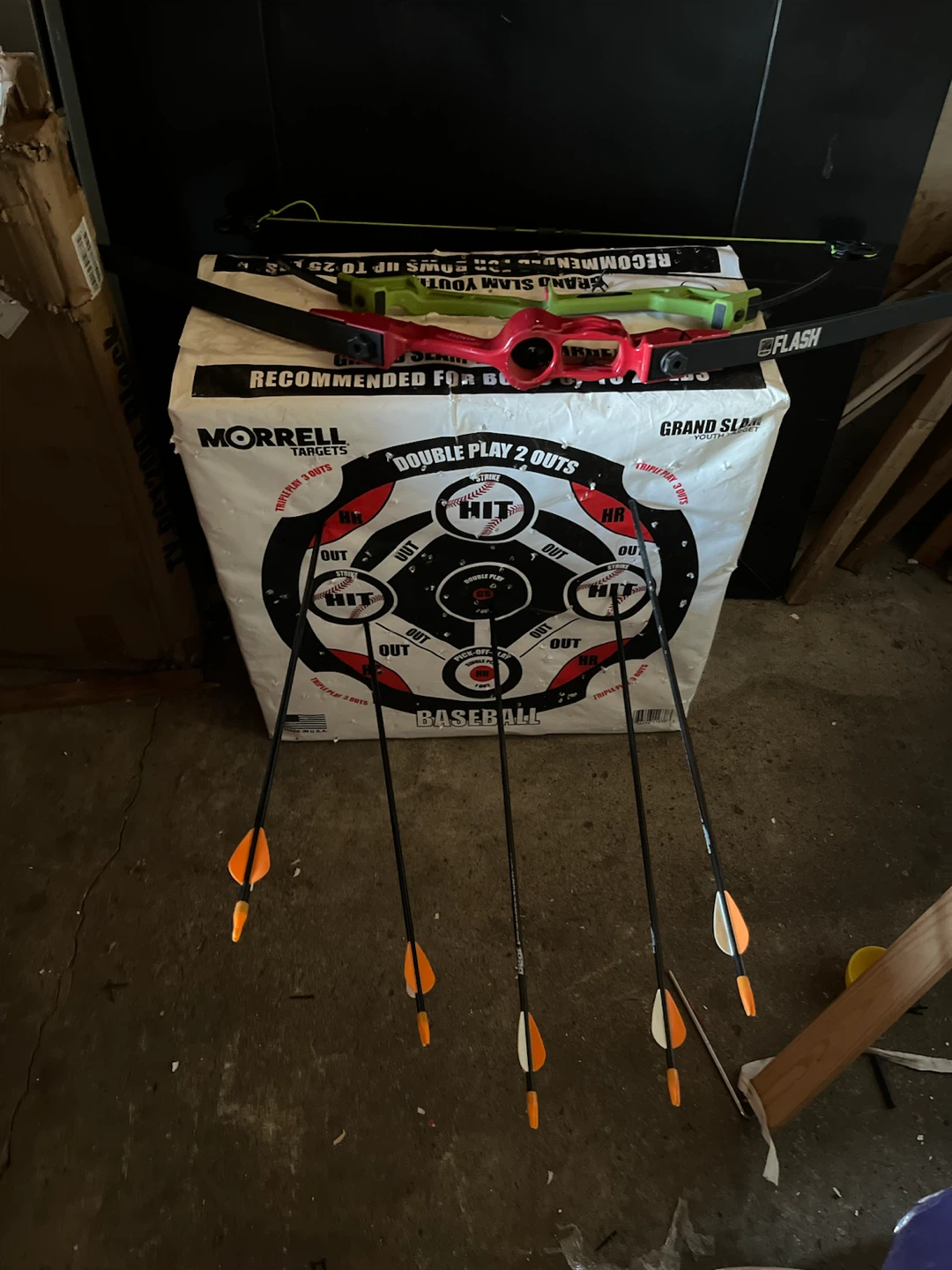 Morrell archery target and 2 youth bows