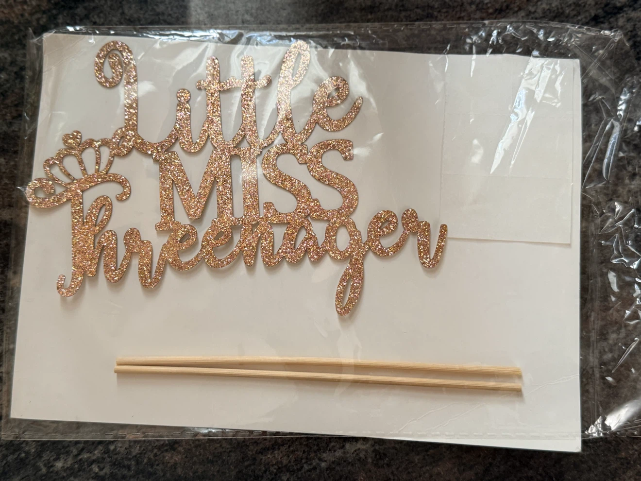 CAKE TOPPER: Little Miss Threenager Rose Gold Glitter