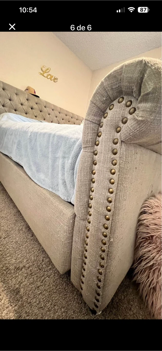 Beige Tufted Upholstered Queen Bed Frame