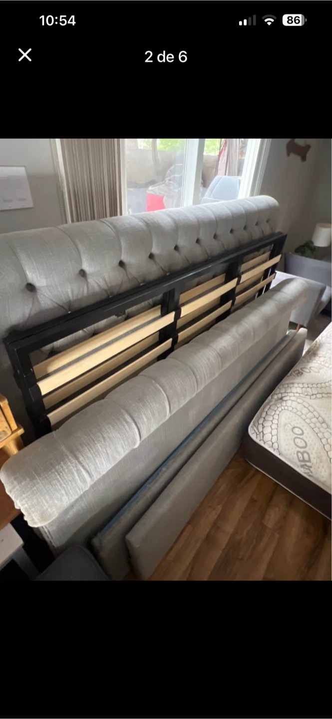 Beige Tufted Upholstered Queen Bed Frame - photo 2