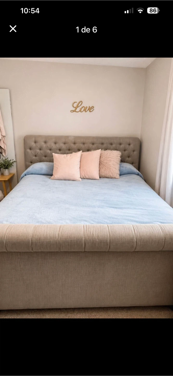 Beige Tufted Upholstered Queen Bed Frame - photo 4