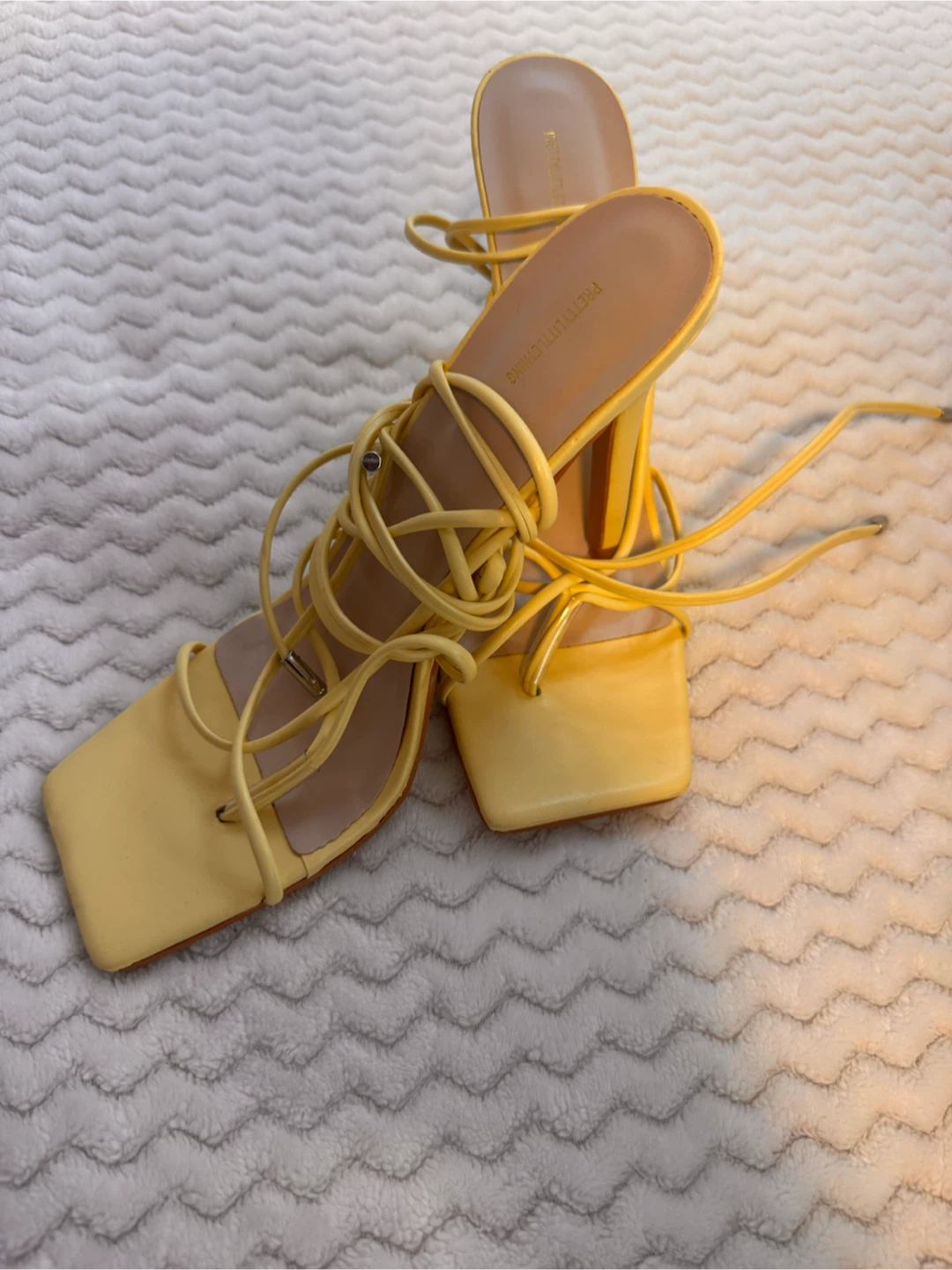 PrettyLittleThing Yellow Lace Up Heels