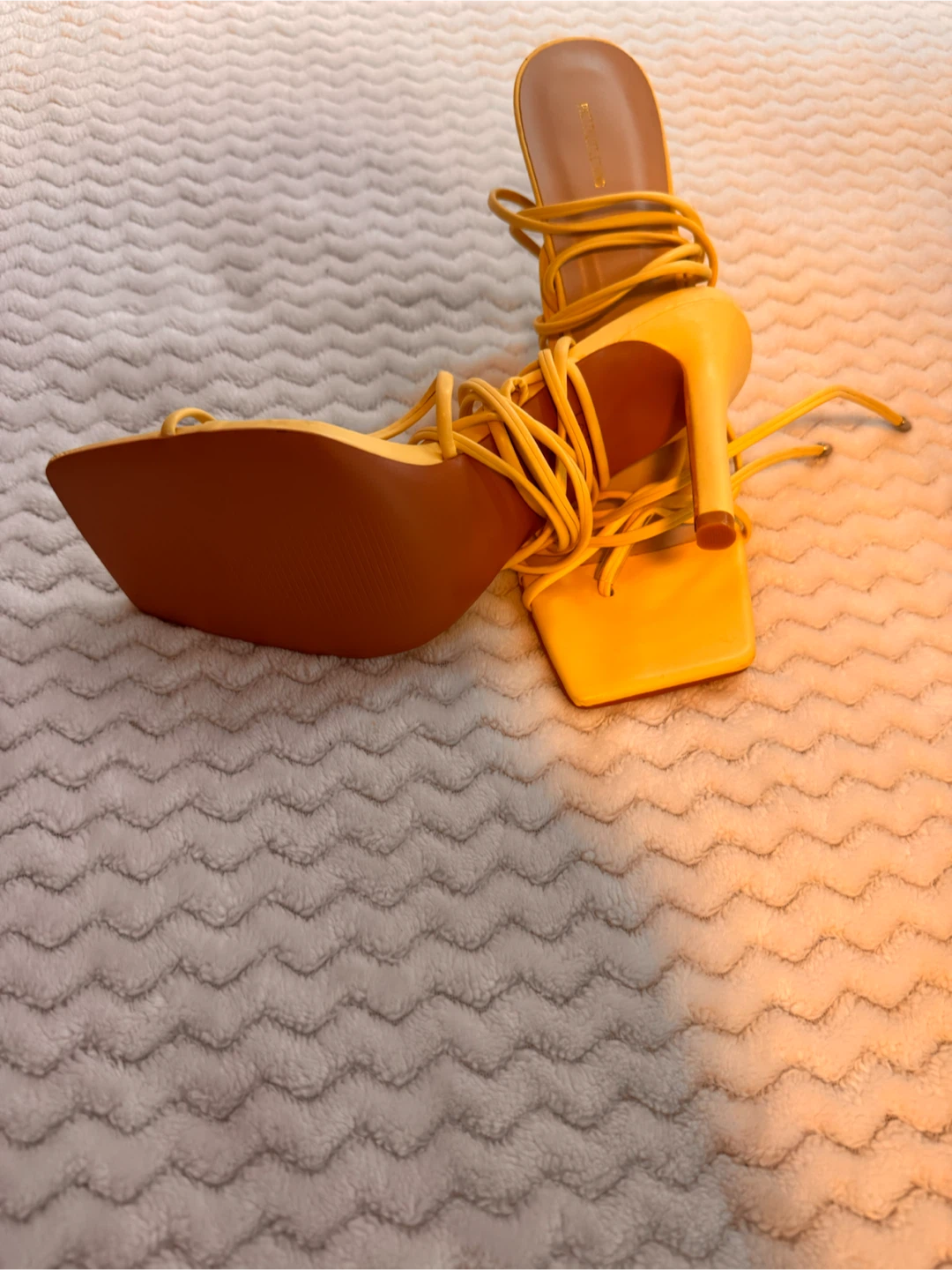 PrettyLittleThing Yellow Lace Up Heels - photo 3
