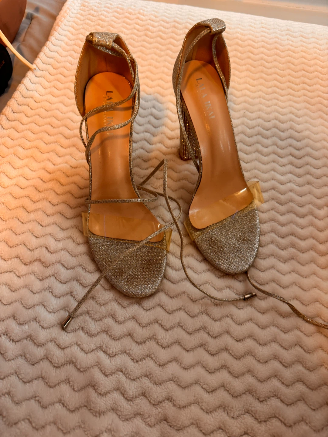 Lala Ikai Silver Glitter Lace-Up Heels - photo 2