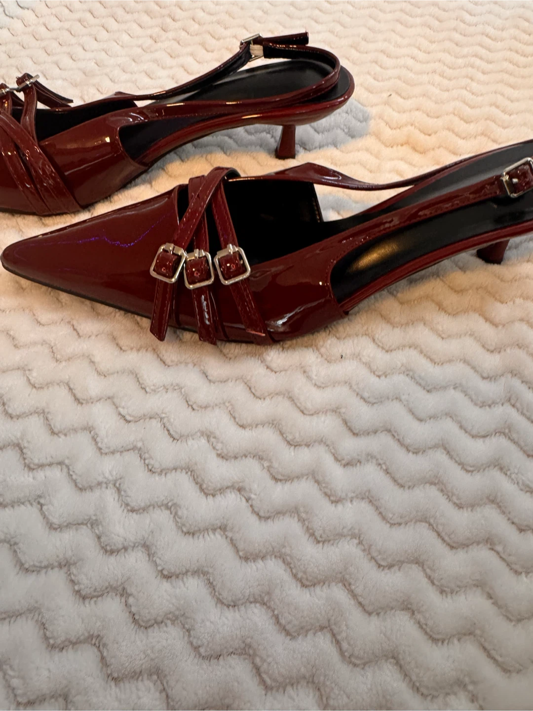 Burgundy Patent Pointed Toe Slingback Heels - photo 2