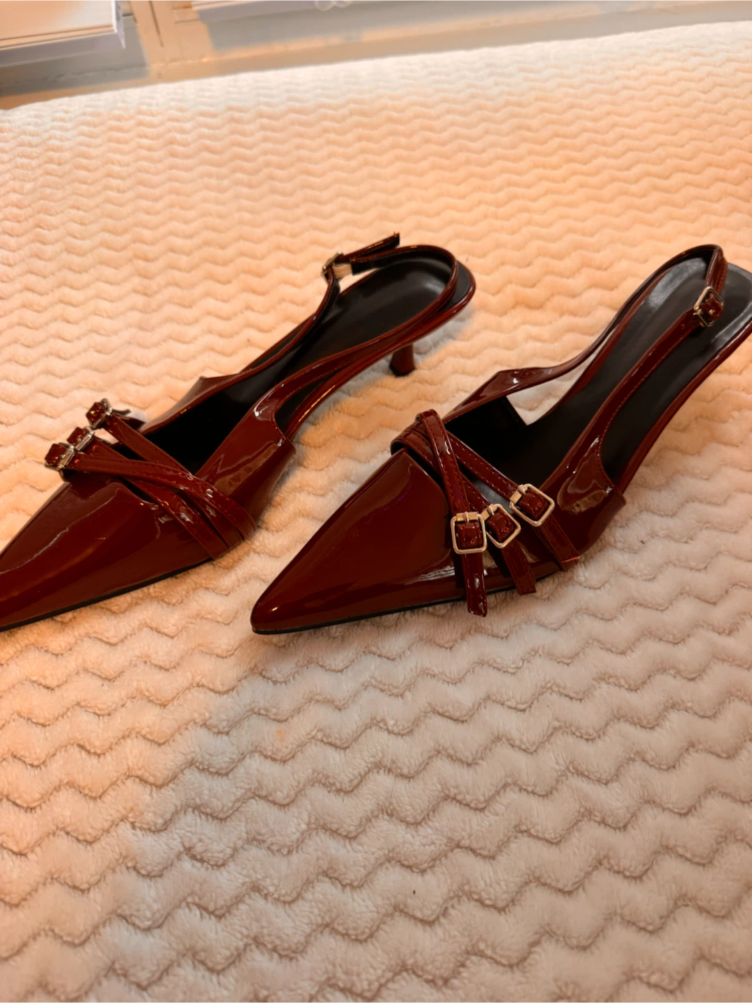 Burgundy Patent Pointed Toe Slingback Heels - photo 3
