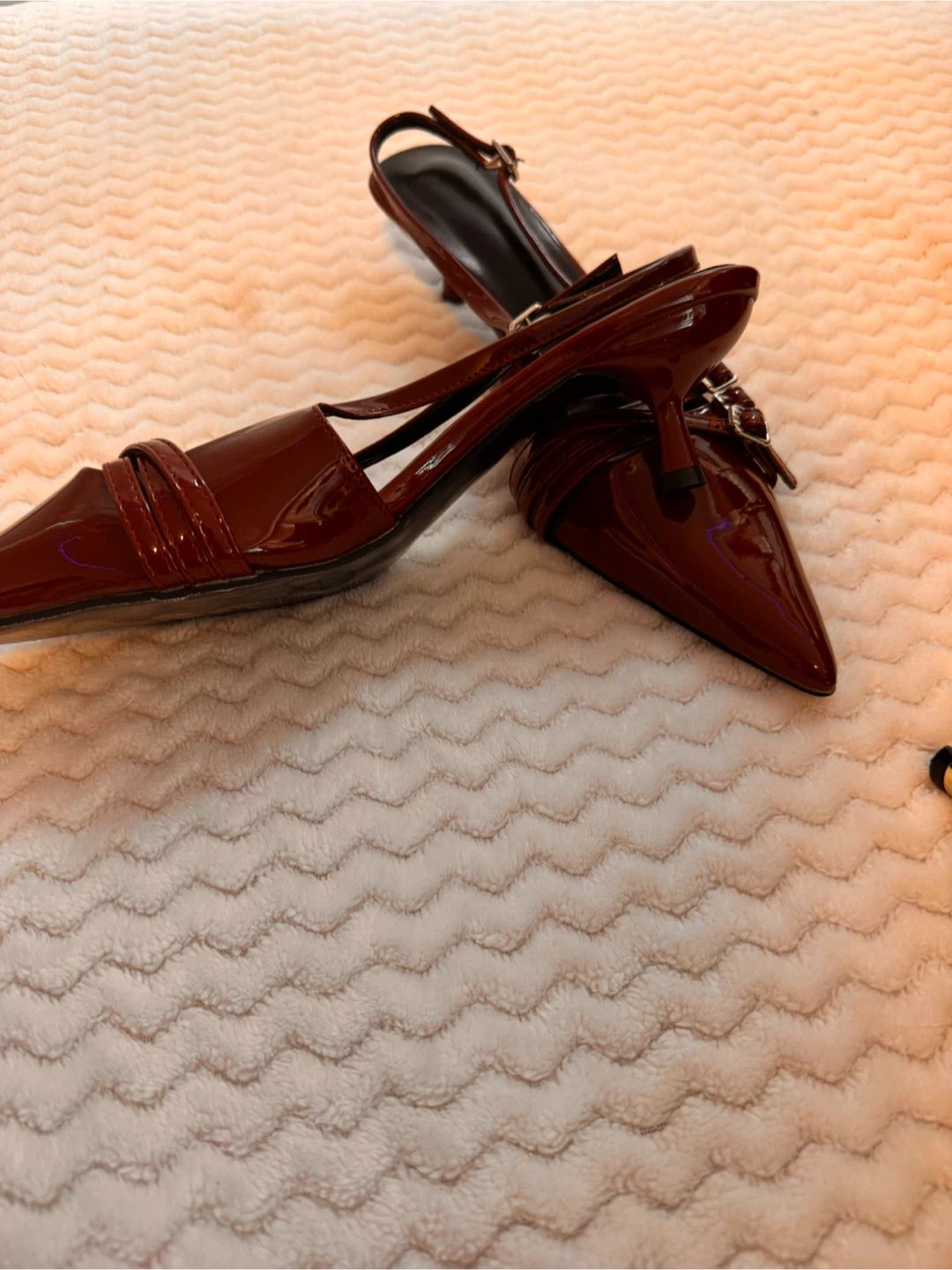 Burgundy Patent Pointed Toe Slingback Heels - photo 4