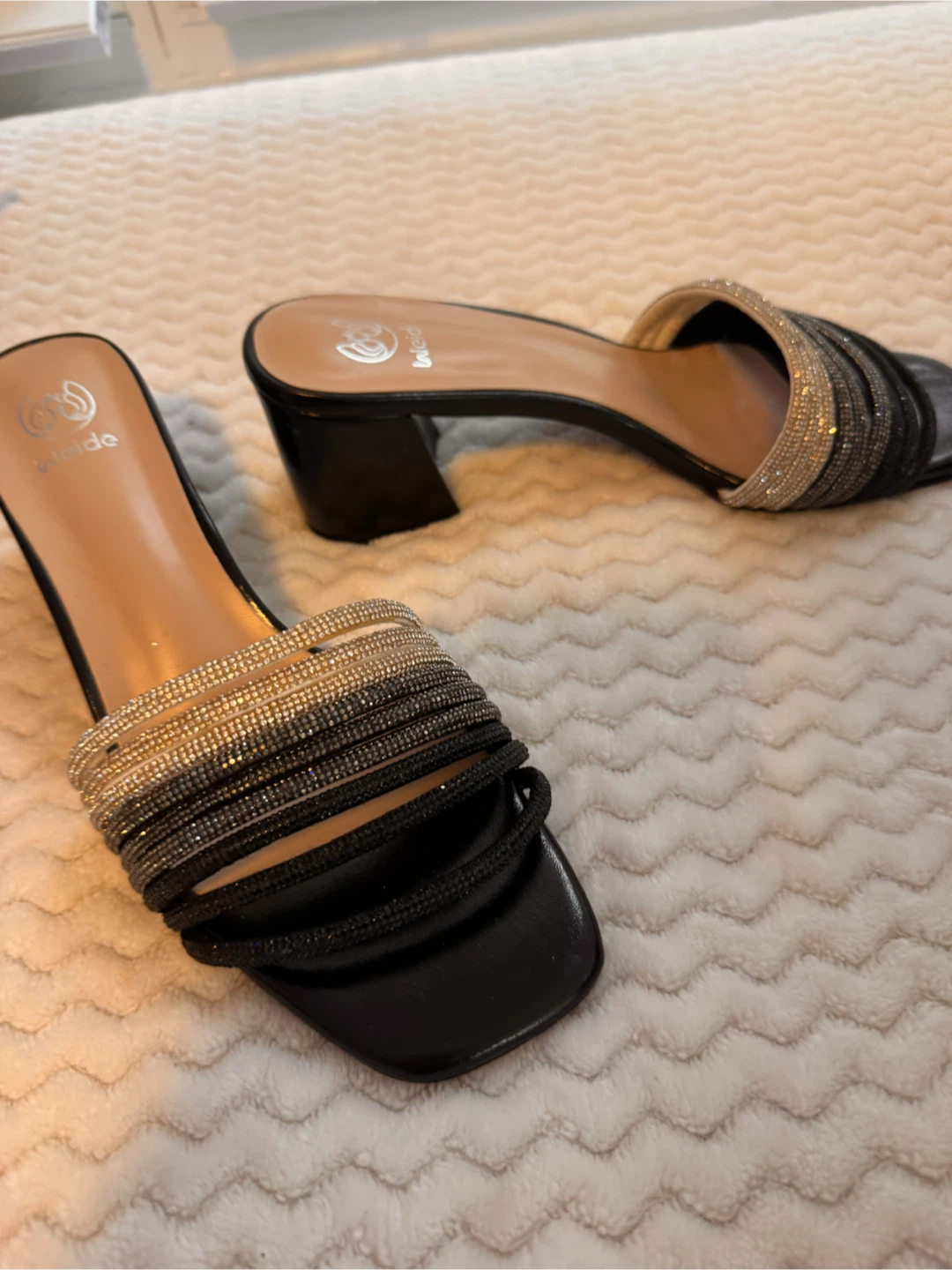 Weide Rhinestone Block Heel Mules