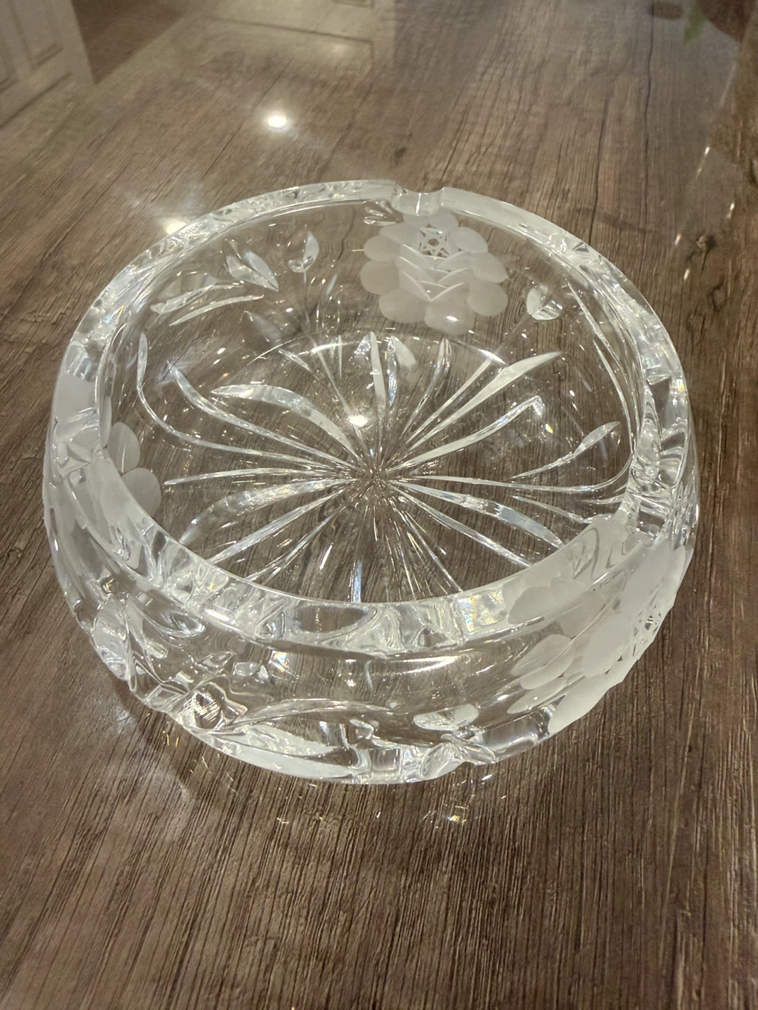 Vintage Crystal Bowl with Frosted Floral Etchings (13 cm)