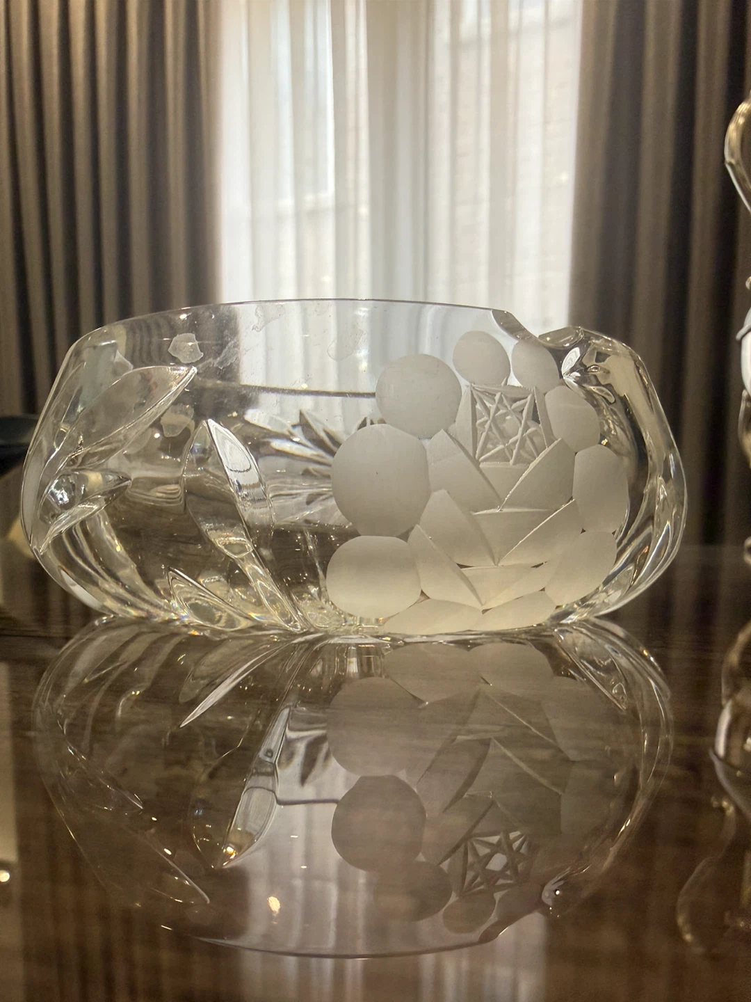 Vintage Crystal Bowl with Frosted Floral Etchings (13 cm) - photo 2