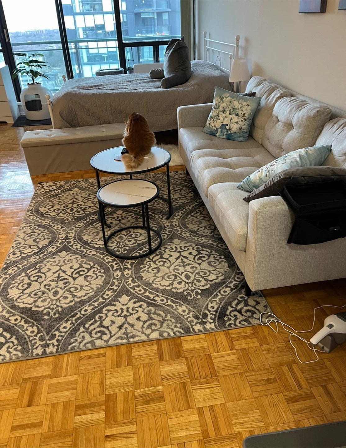 Grey and White Patterned Area Rug