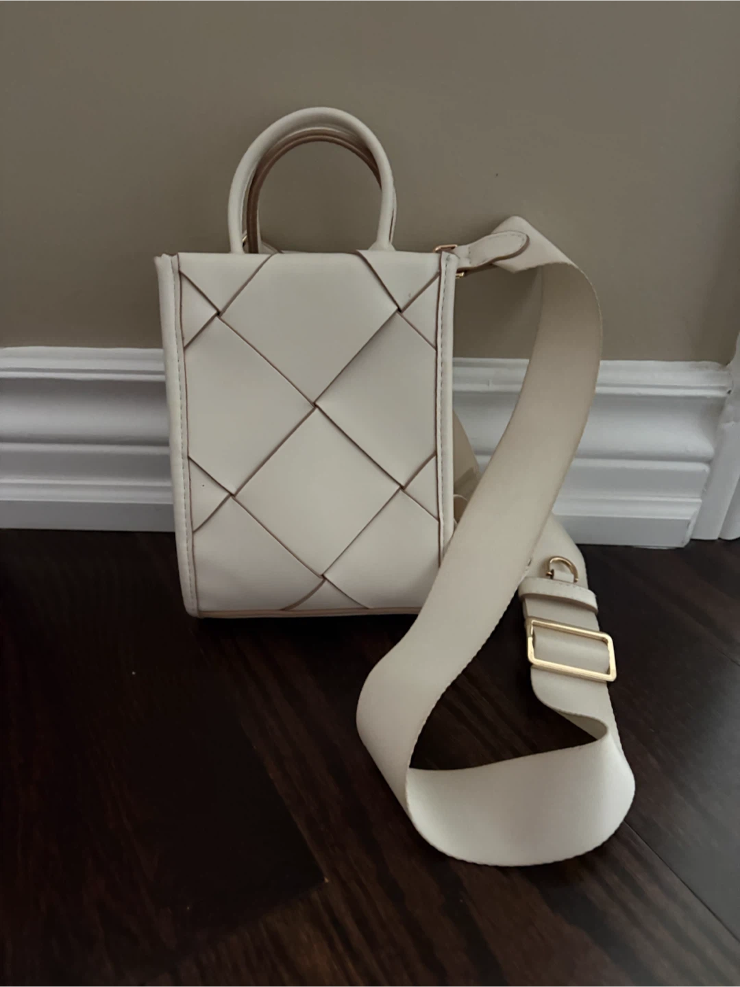 Cream Woven Mini Crossbody Bag