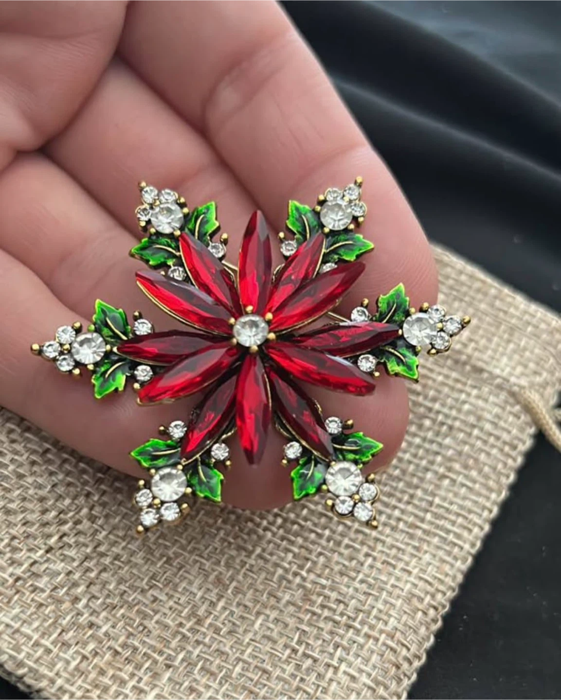 Poinsettia snowflake brooch