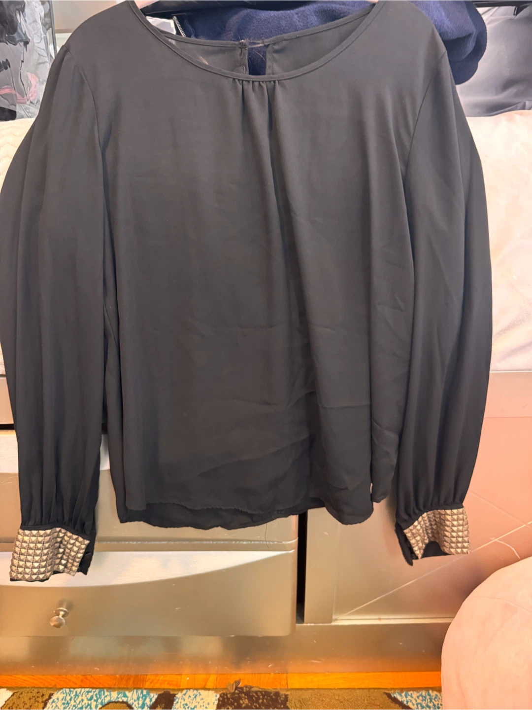 BCX Black Blouse with Studded Cuffs