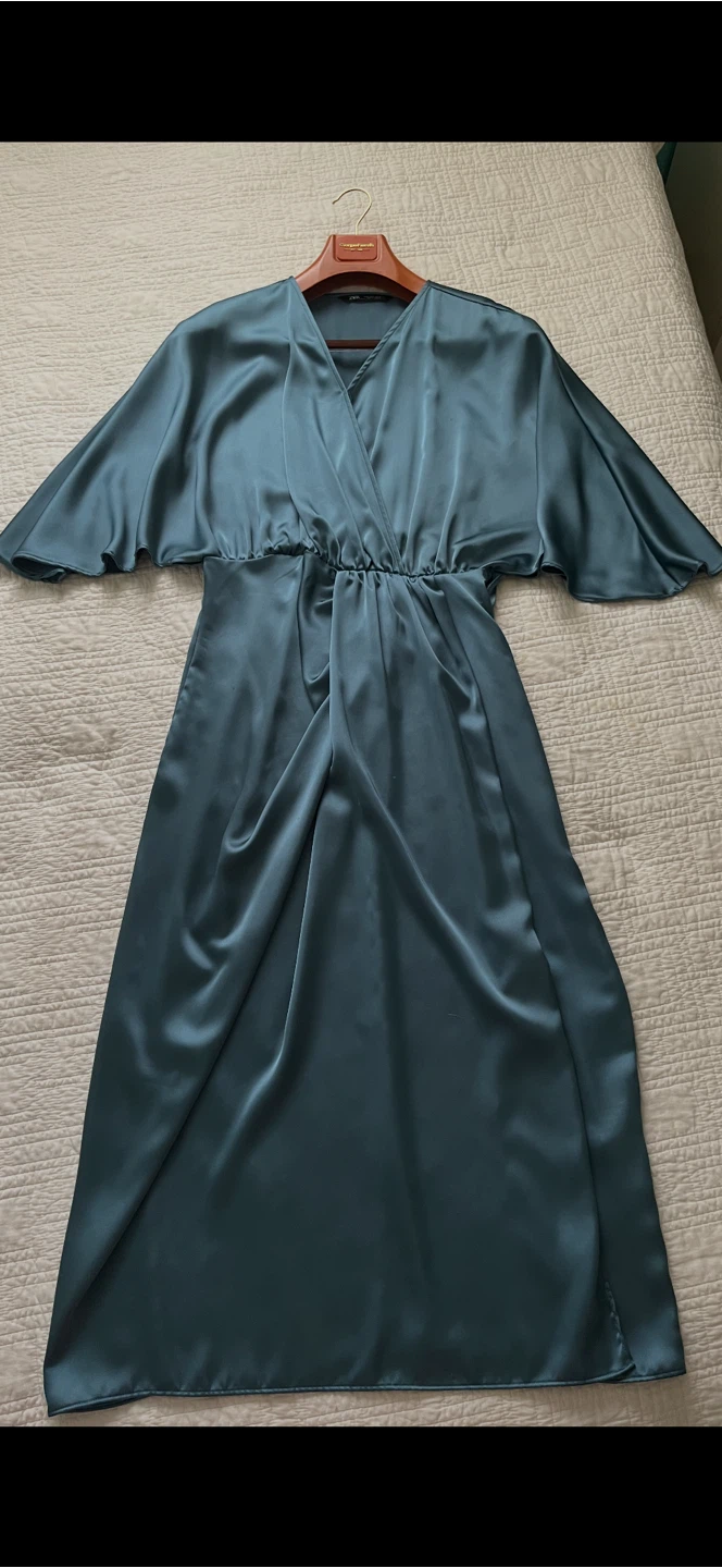 Zara Satin Midi Dress - Blue - Size L