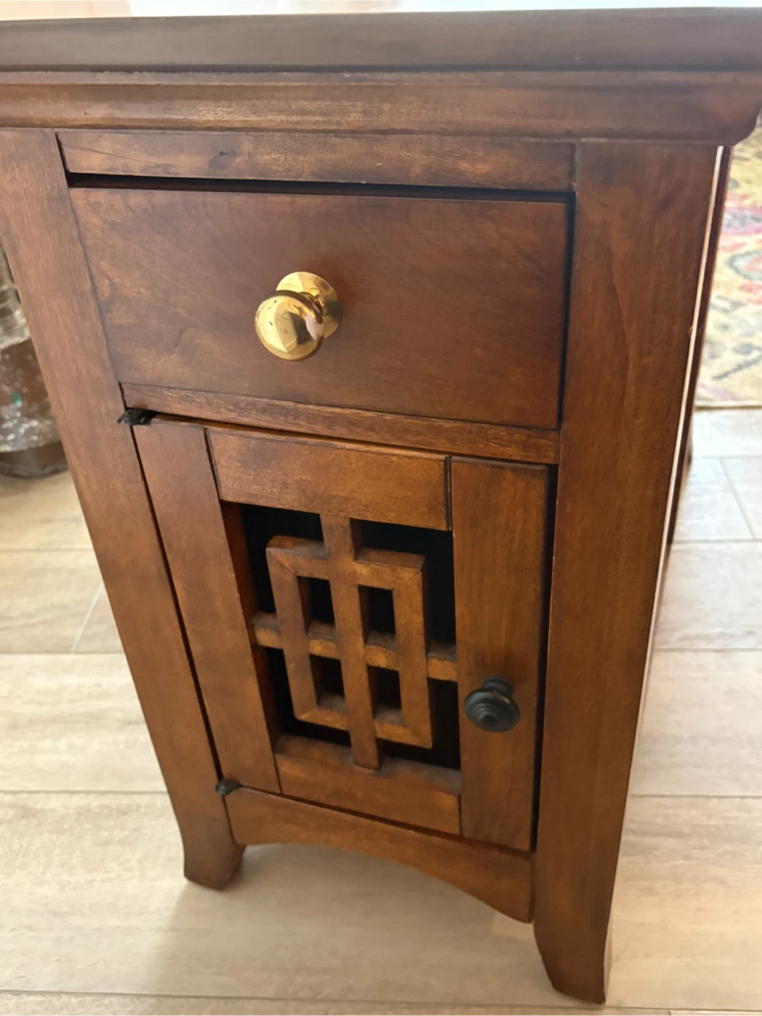 Wooden end table with drawer and storage