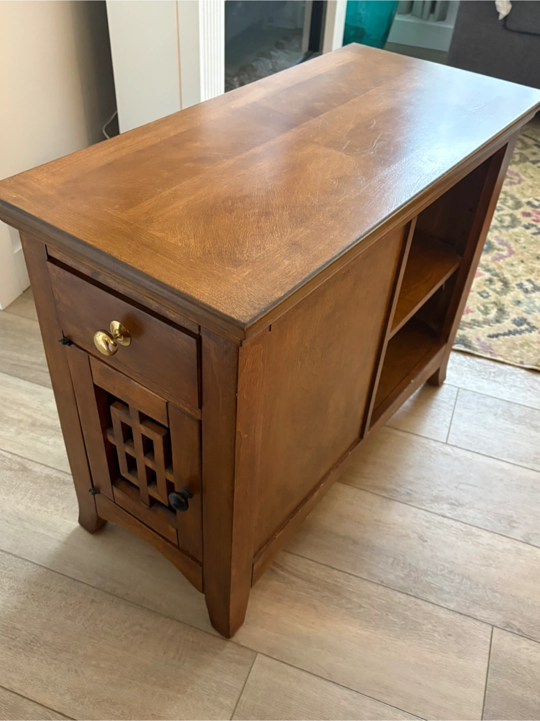 Wooden end table with drawer and storage - photo 2