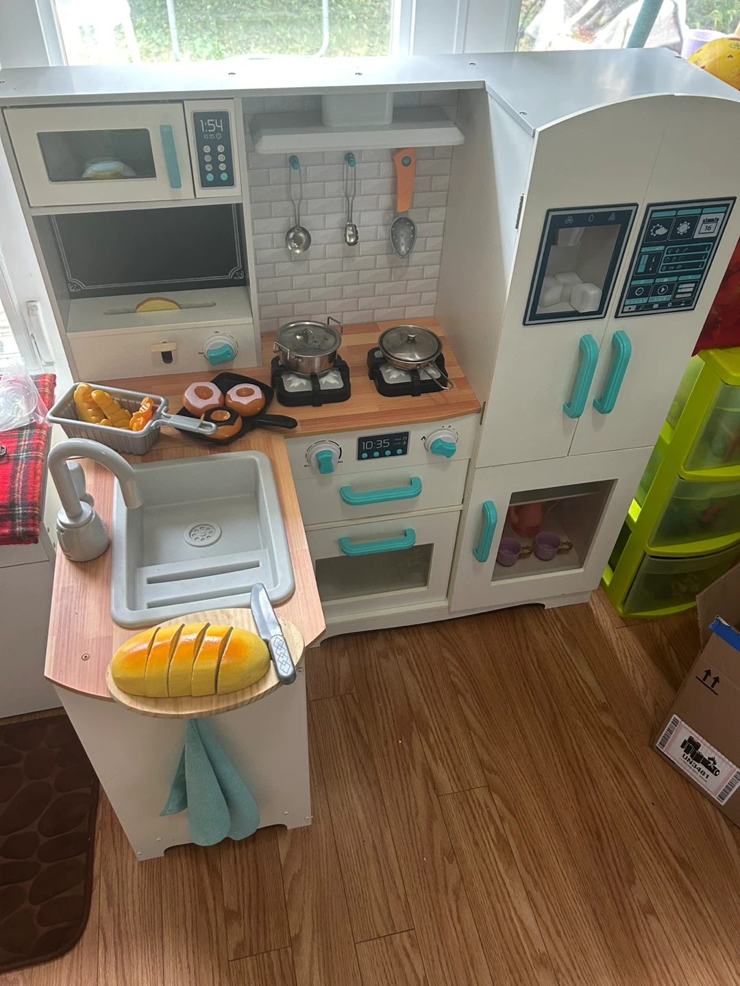 Wooden Play Kitchen with Toy Food Accessories