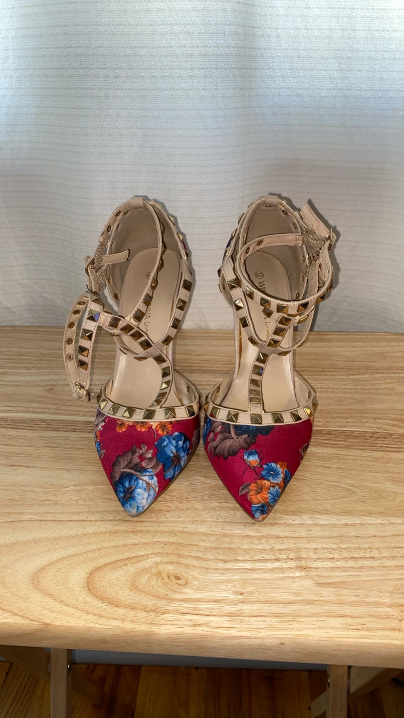 Wild Diva Lounge Floral Studded Stiletto Heels