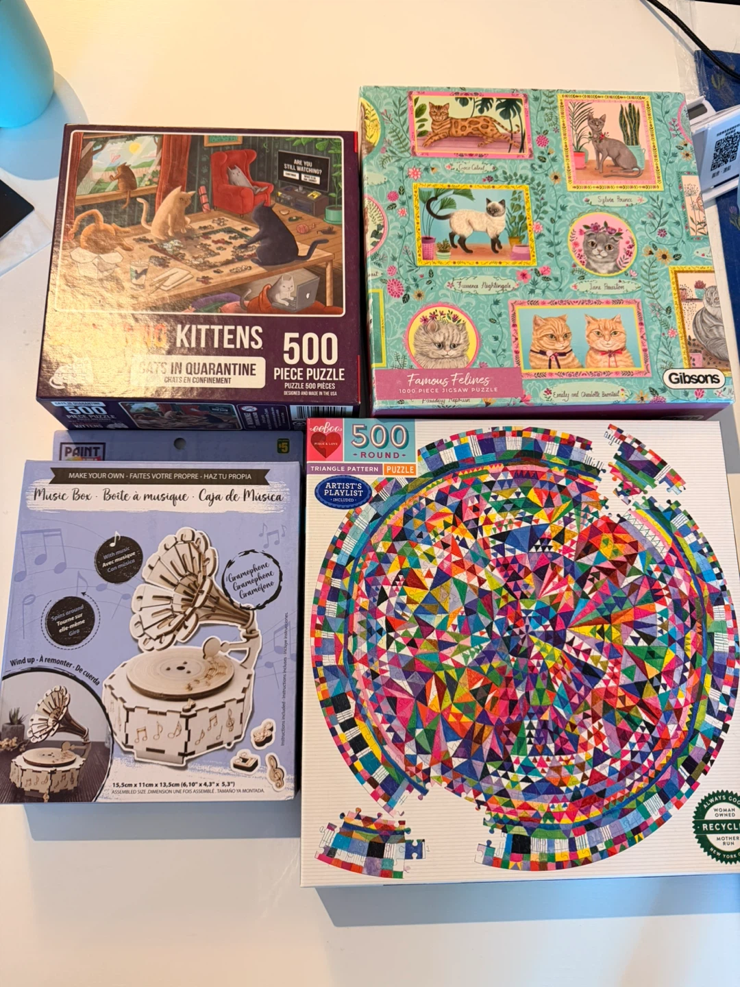 Assorted puzzles and BNIB wooden puzzle music box