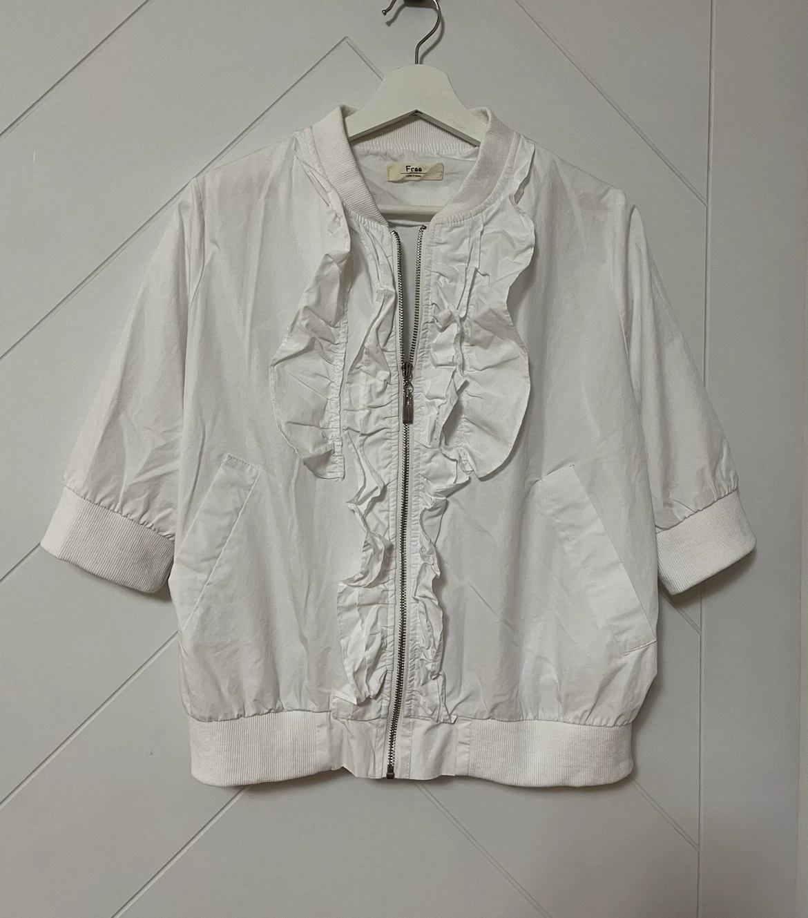 Free People White Ruffled Bomber Light Jacket