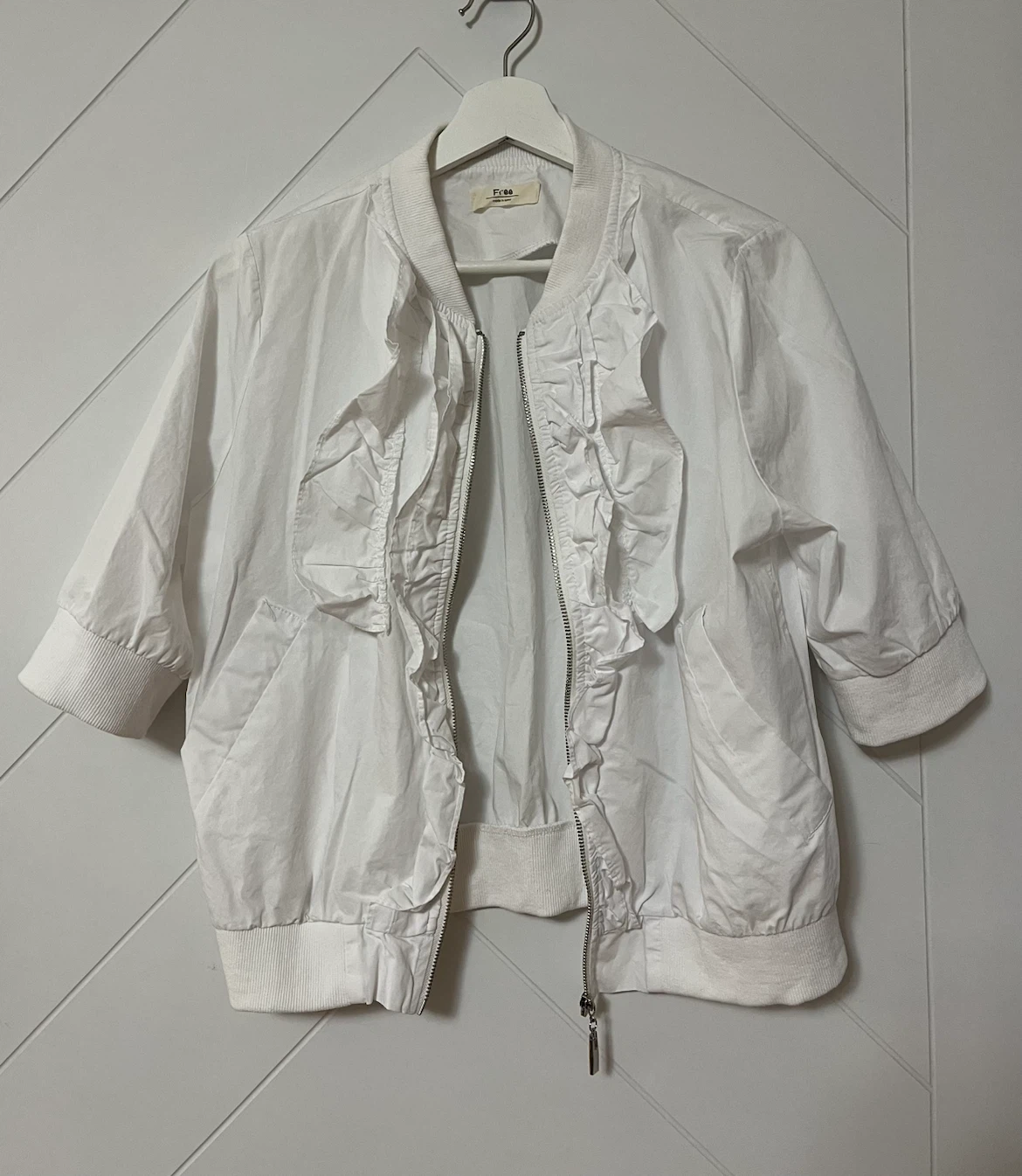 Free People White Ruffled Bomber Light Jacket - photo 3