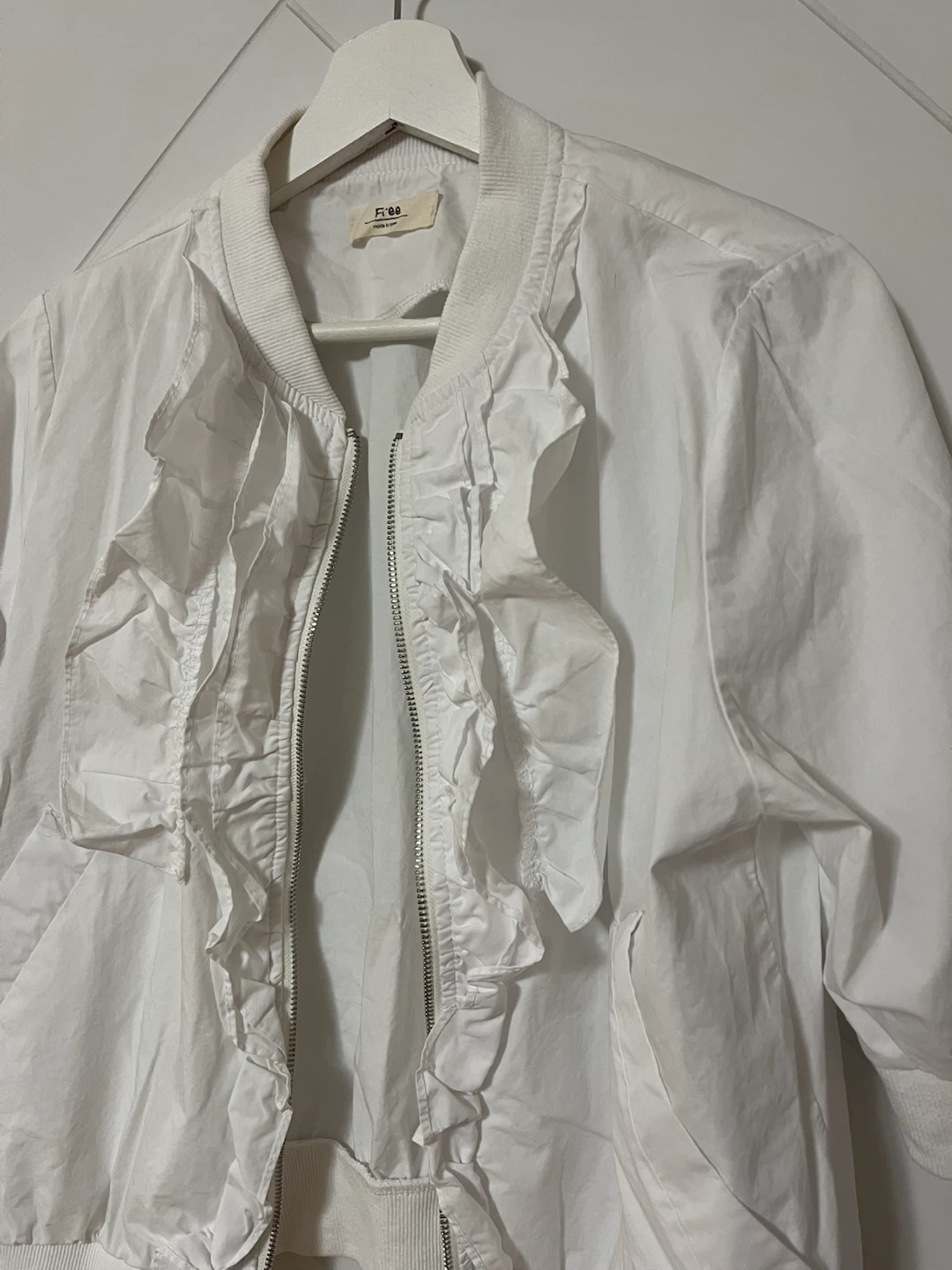 Free People White Ruffled Bomber Light Jacket - photo 5