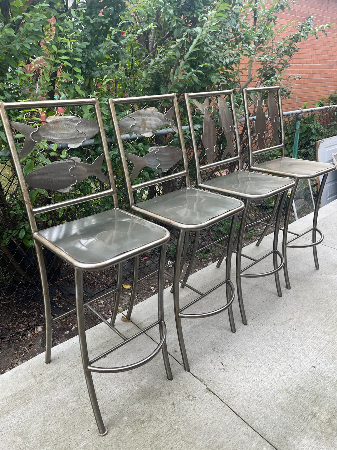 Steel Bar Stools with Fish Motif - Set of 4