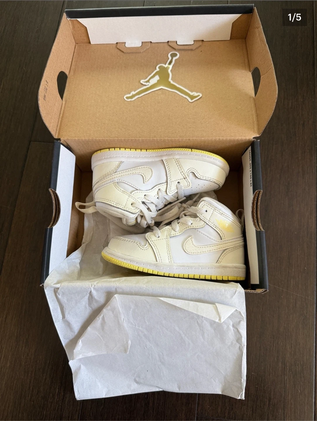 Nike Air Jordan Toddler Shoes - White and Yellow - Size 7c