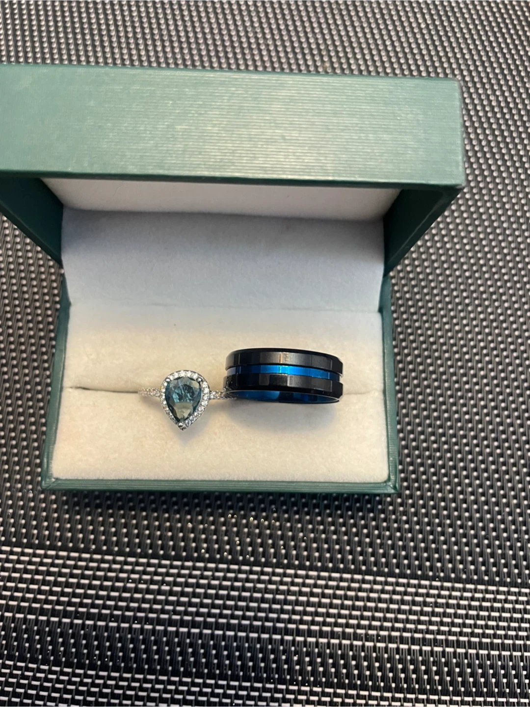 Pear Shape Stone Ring and Blue-Black Band Set