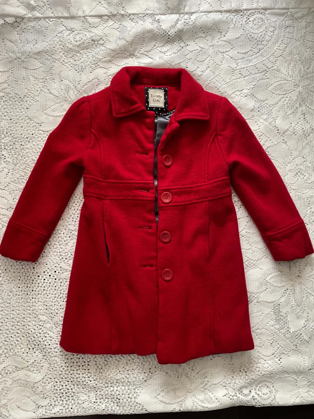 USED Eivissa Girl red wool coat size 4