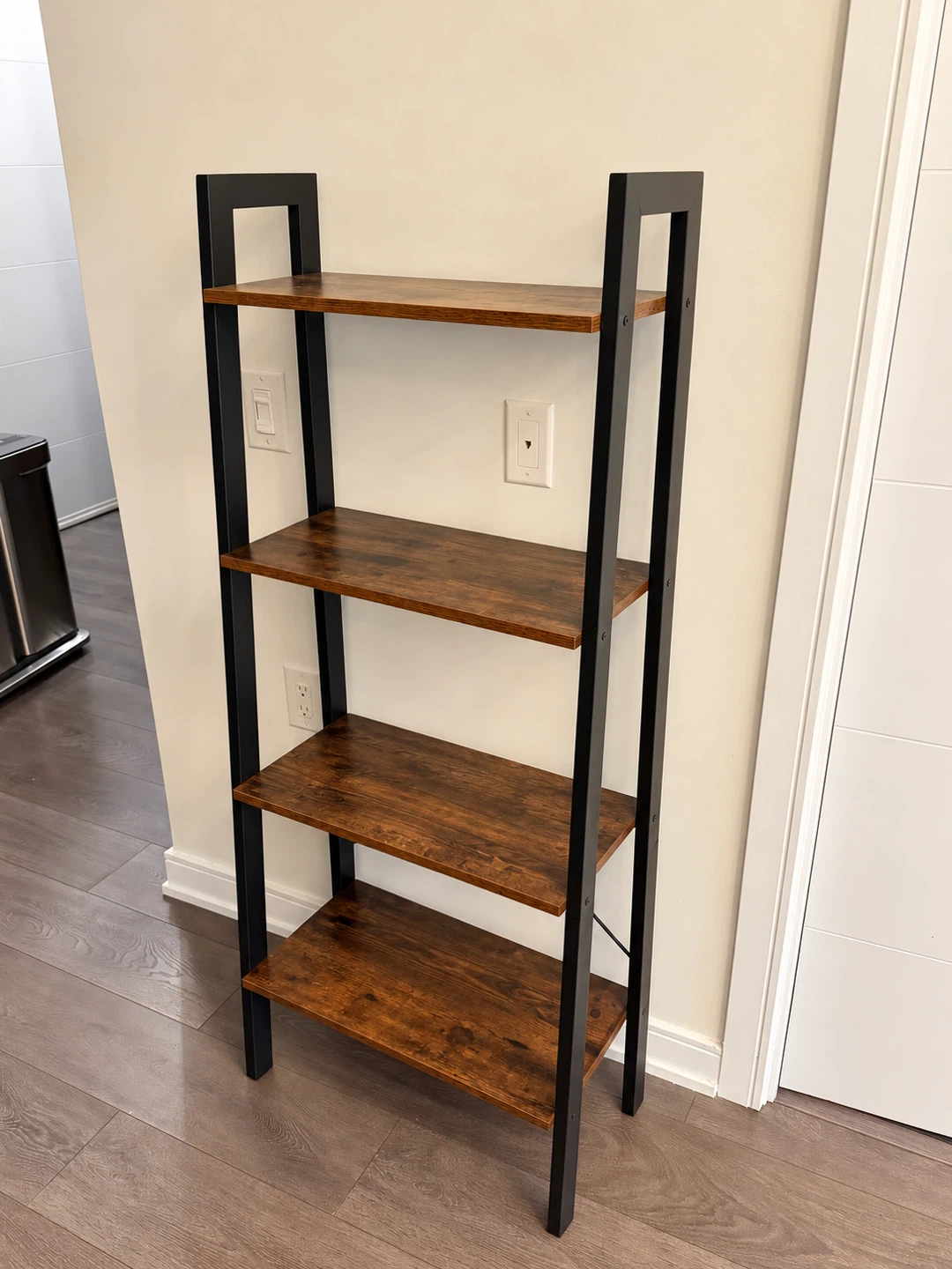 Industrial 4-Tier Metal and Wood Bookshelf