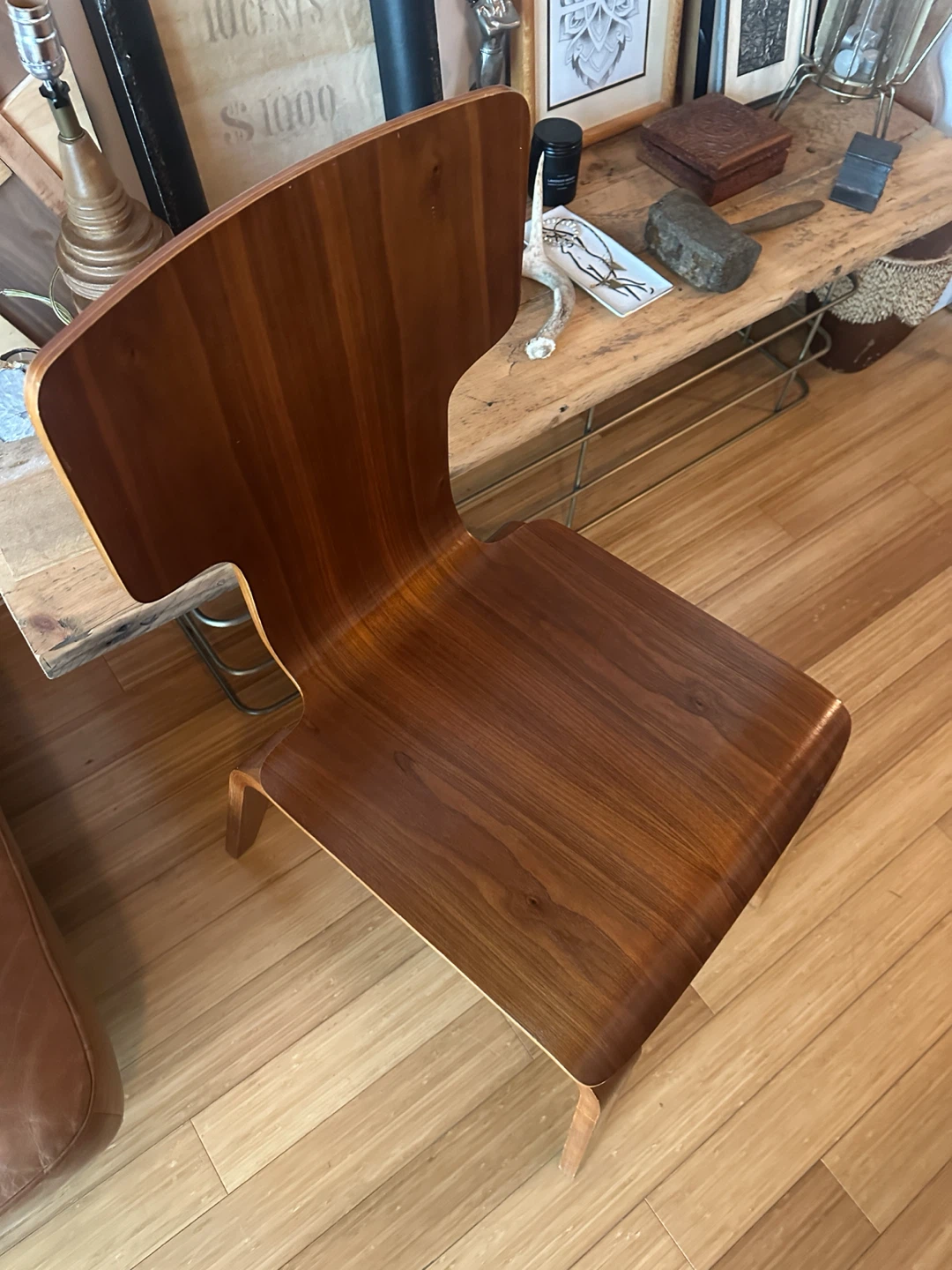 WEST ELM WALNUT PLY WOOD STACKABLE CHAIR DNING DESK SIDE OFFICE