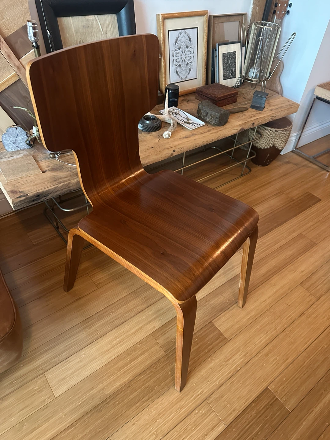 WEST ELM WALNUT PLY WOOD STACKABLE CHAIR DNING DESK SIDE OFFICE - photo 2
