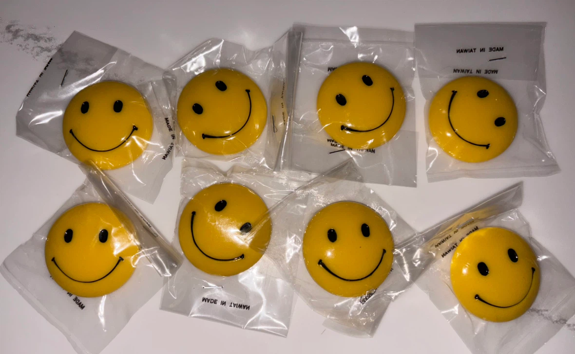 Vintage old stock Set of 8 Smiley Face Magnets