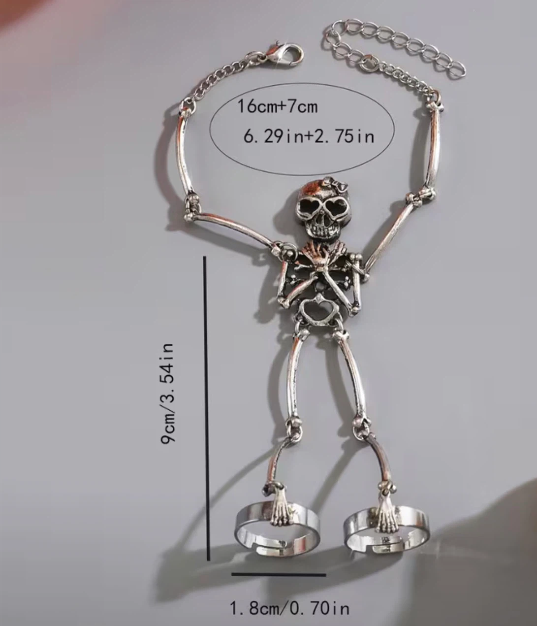 Halloween Silver-tone Skeleton Hand Bracelet and Ring - photo 2