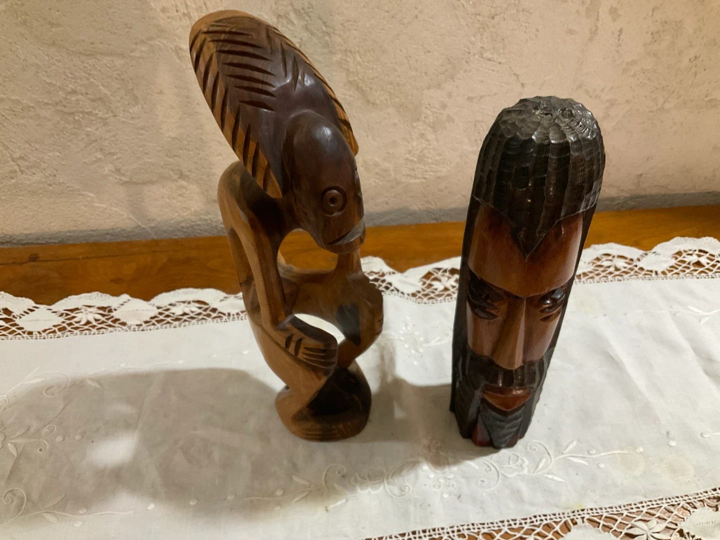 Two Hand-Carved Wooden Sculptures