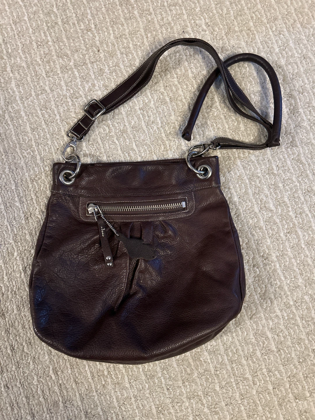 Roots Dark Brown Leather Shoulder Bag