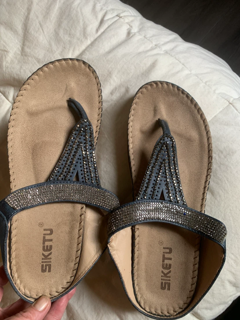Siketu Blue Rhinestone Thong Sandals