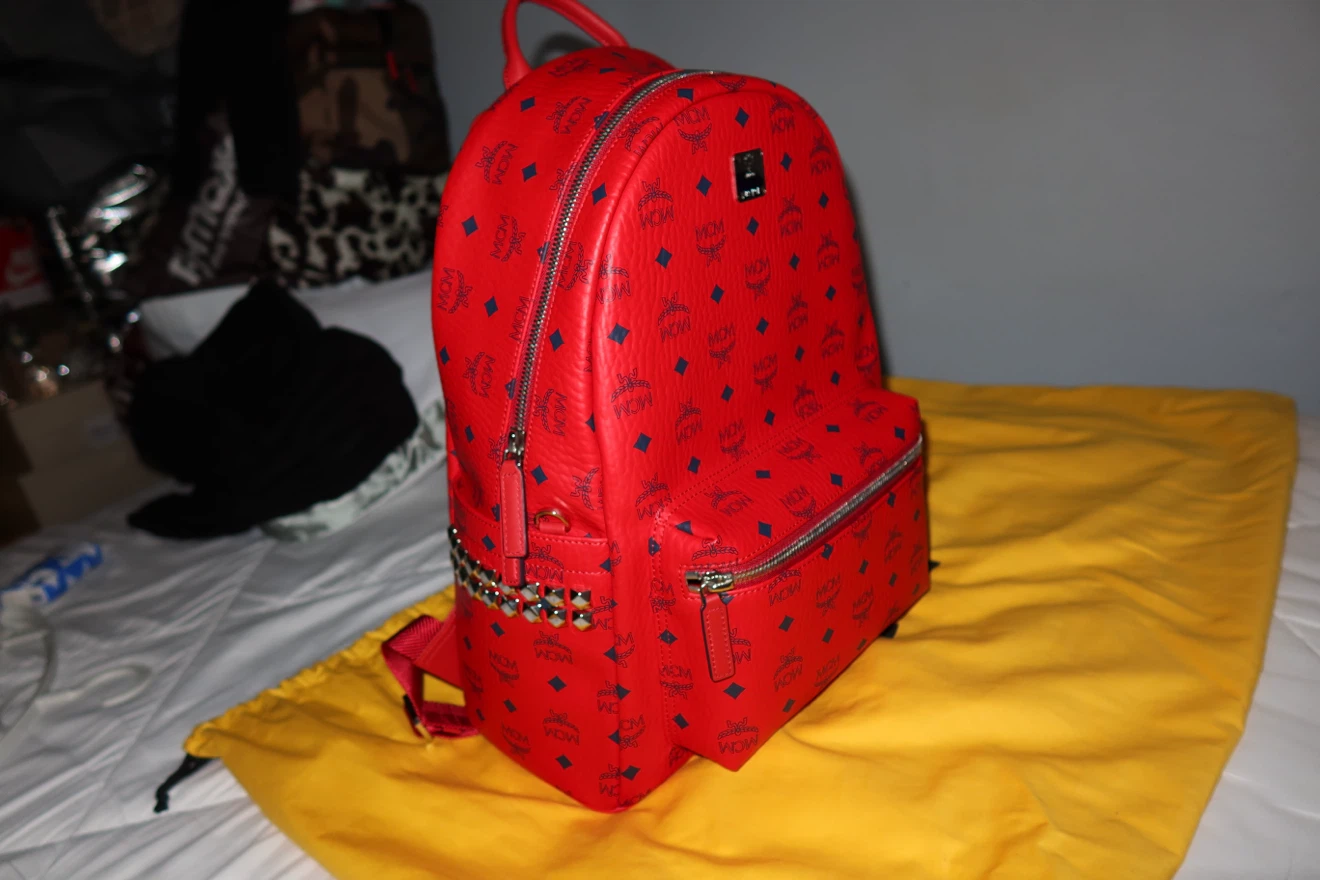 MCM Stark Studded Backpack in Red