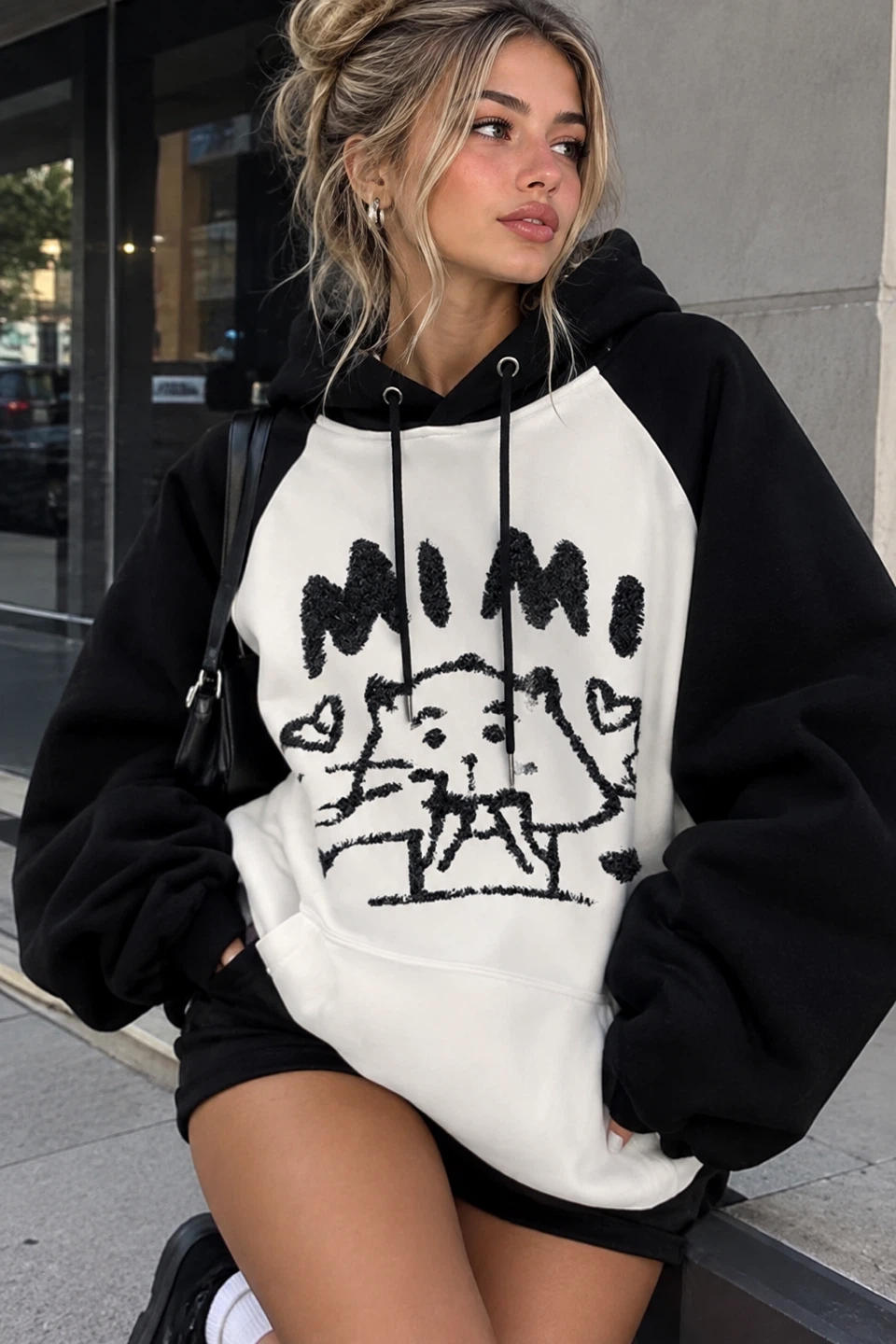 Mimi Black and White Graphic Hoodie