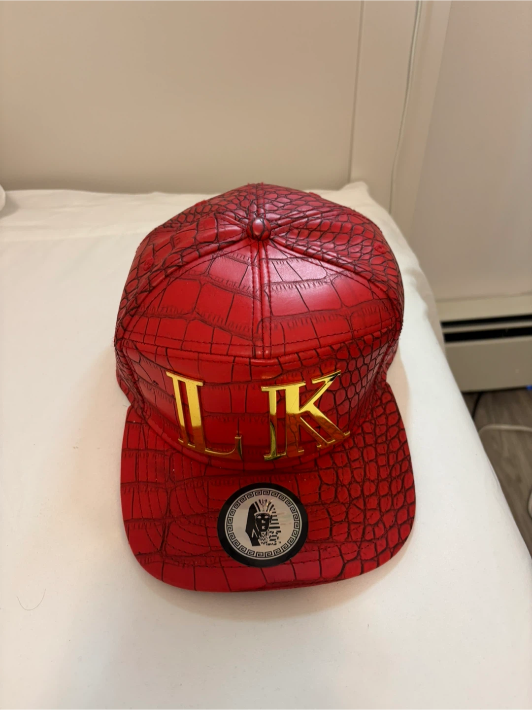 Red Faux Crocodile Leather LK Cap